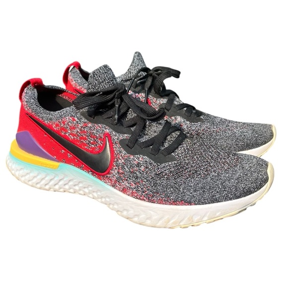 Nike Epic React Flyknit 2 Black Hyper Jade University Red Mens Size 10 - Picture 1 of 9